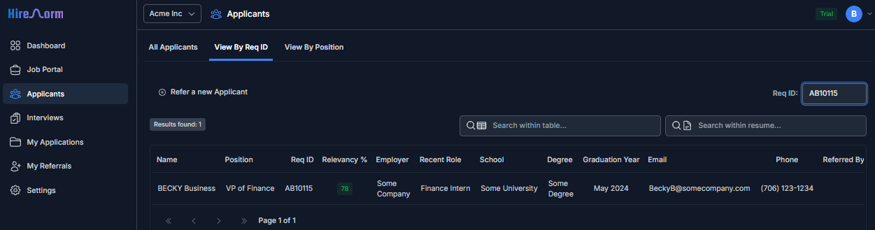 View applicants by Req ID