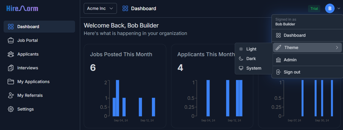 Dashboard menu