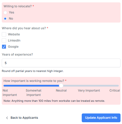 Questionnaire highlight knockout